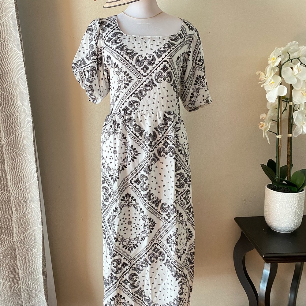 Diamond Printed black stripe mini dress- New